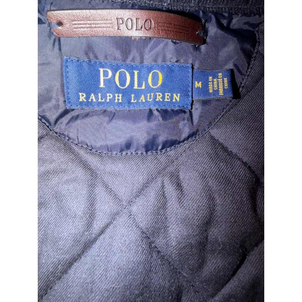 Polo Ralph Lauren Quilted Field Jacket Navy Mens M Leather Trim 44” Chest - Picture 12 of 13